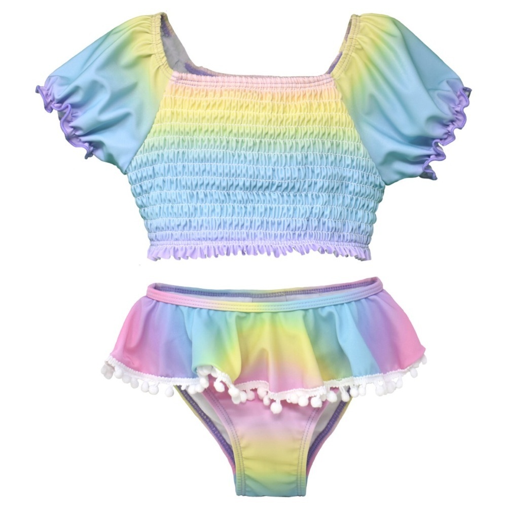 NEW FLAP HAPPY rainbow ombre pom pom bikini in multi